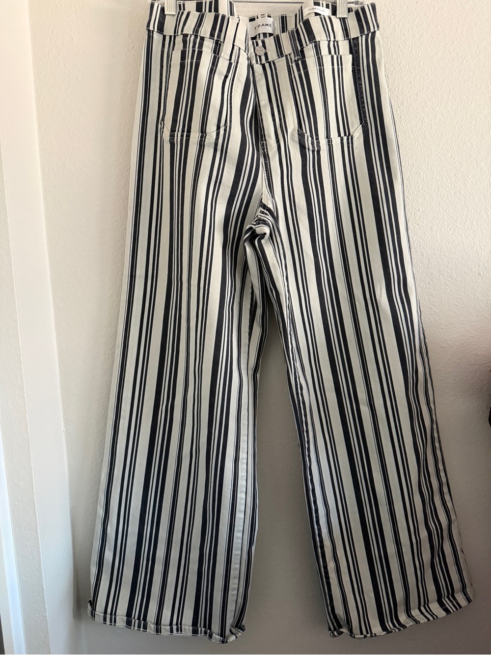 FRAME Le Slim Palazzo Wide Leg Jeans Womens 32 High Rise Stripe Denim Pants